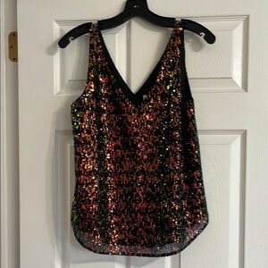 LOFT Black and Orange Sequin Sleeveless Tank Top